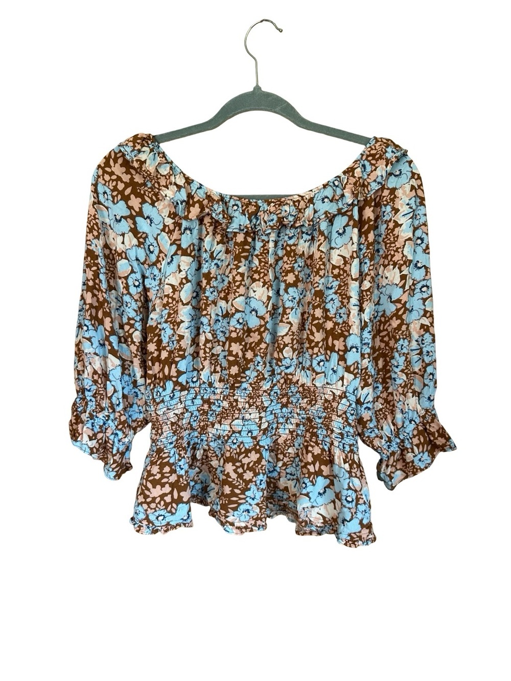 Free People Sweet Memories Floral Crop Ruffle Blouse Size L - Picture 5 of 11
